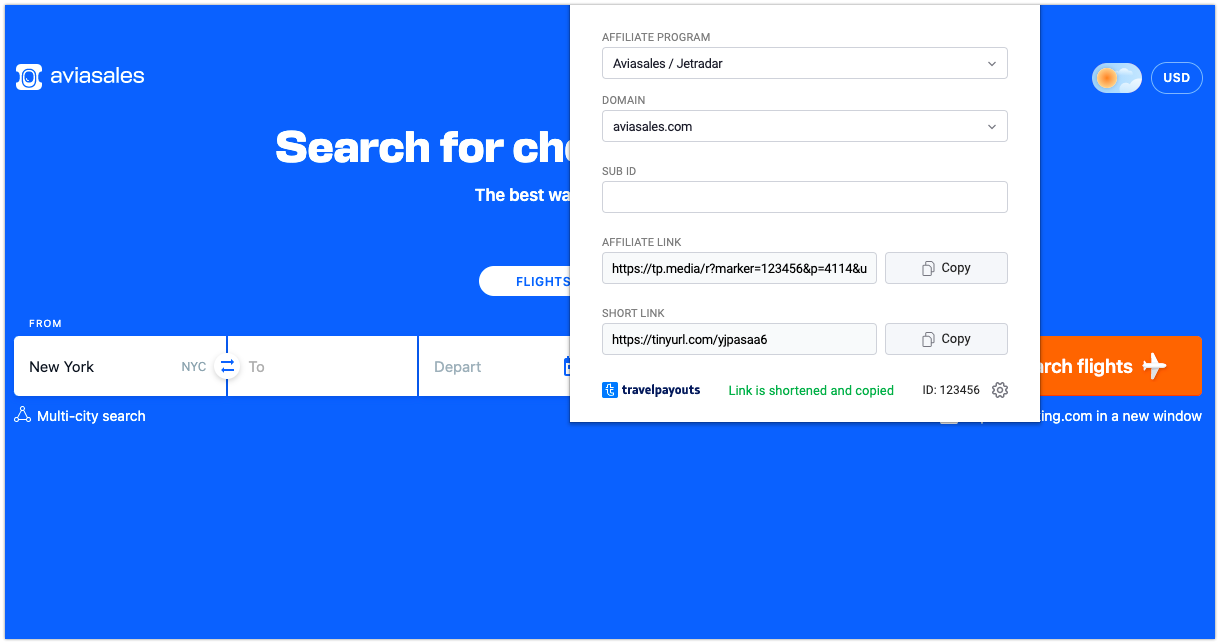 Travelpayouts Chrome Extension: Create affiliate links from a browser