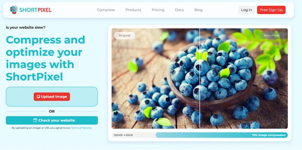 Front page of ShortPixel, image optimization