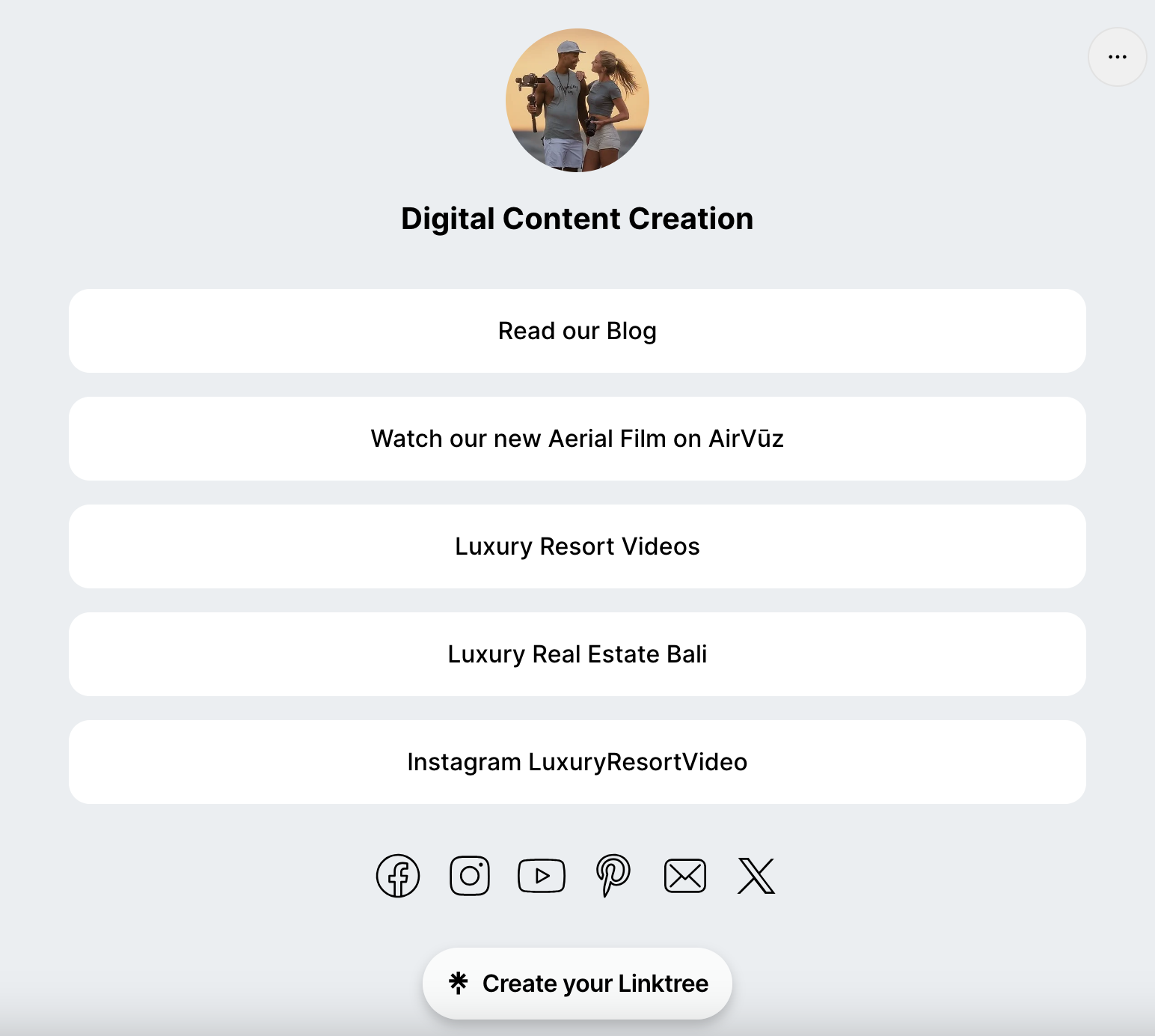 A screenshot of the Linktree landing page containing multiple links
