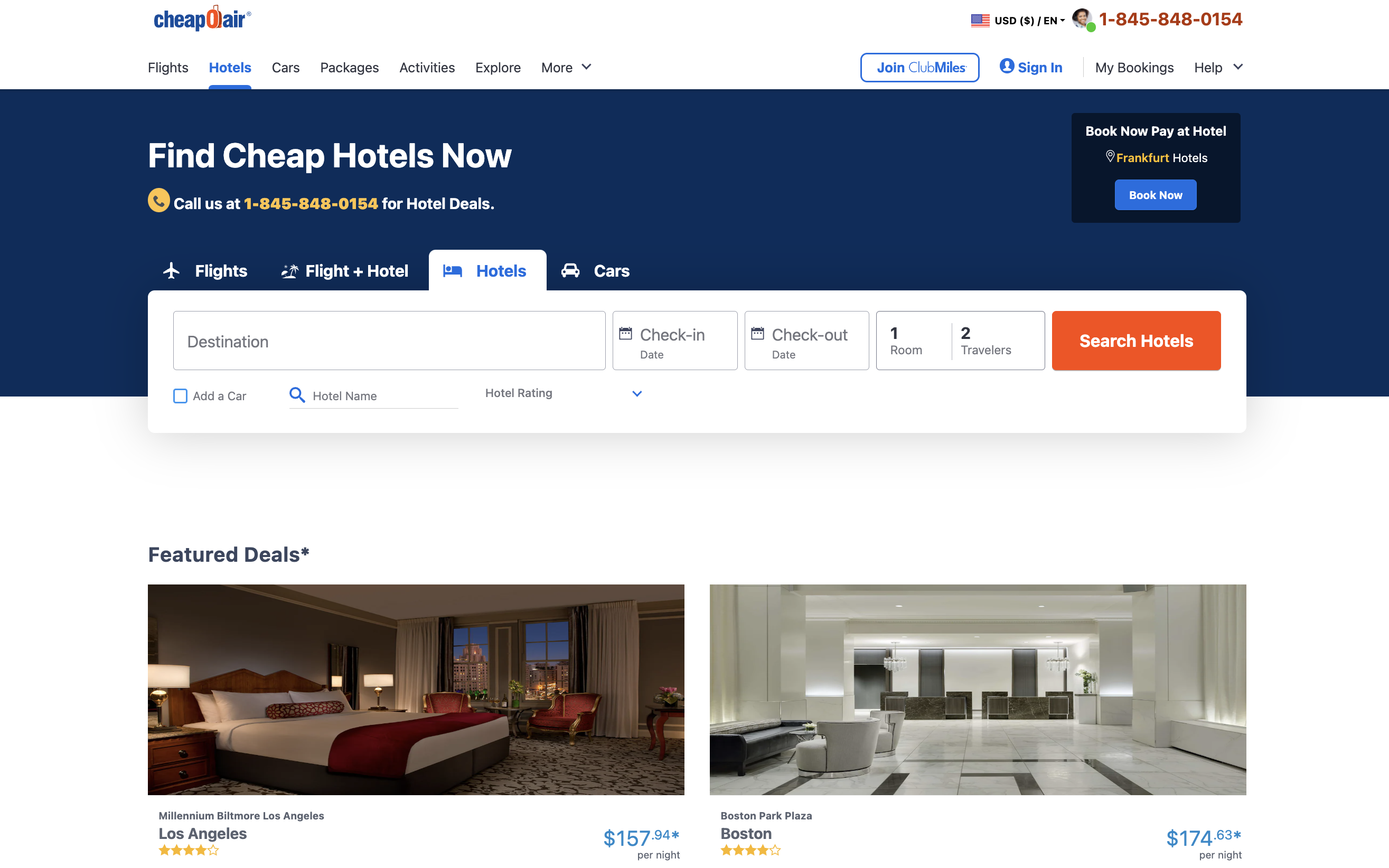 Screenshot displaying the CheapOair Homepage