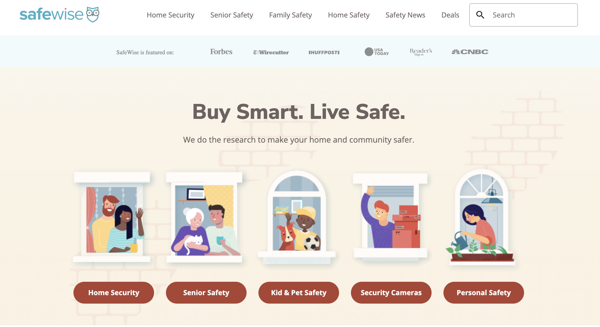 A screenshot featuring the SafeWise homepage