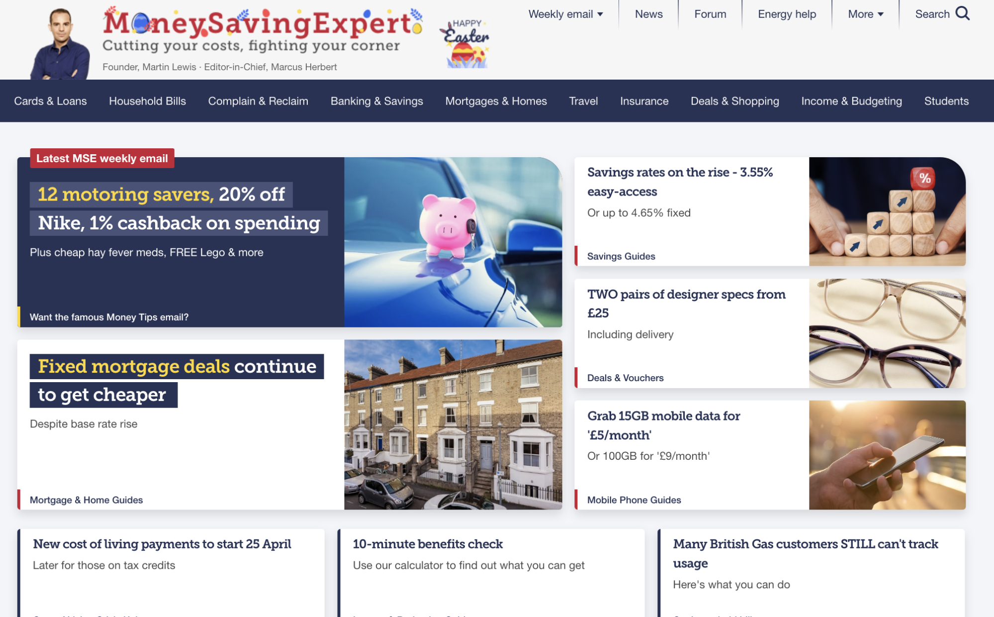 A screenshot featuring the Money Saving Expert homepage 